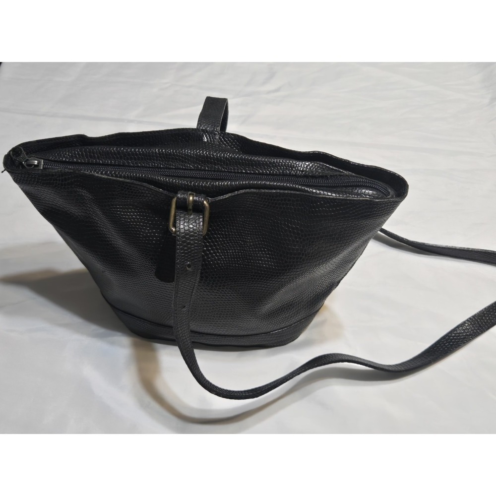 Charles Klein Italian Leather Black Textured Shoulder Purse Bag Adj Strap Vtg